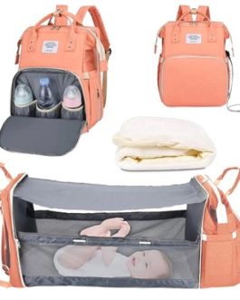 Generic Sac à dos à langer multifonctions – 3 en 1 -Lit change bebe -saumon