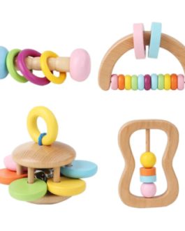 Hochet en bois Montessori pour bébé 4 pieces