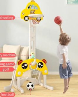 Cerceau de basket-ball 4 en 1 pour enfants, centre d’activités sportives, réglable et facile à marquer, JAUNE