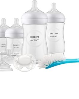 Philips Avent Kit biberons pour nouveau-né – 4 biberons, 2 tétines, sucette ultra-douce et goupillon, pour les bébés âgés de 0 à 12 mois (modèle SCD838/13)