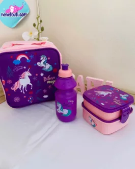 Set 3 pièces Sac+ 2 Boîte lunch + Gourde ROSE