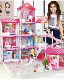 Maison de Poupée pour Filles 308 pieces ,Maison de Jeu avec Lumières,Toboggan, Chien,Poupées,DIY Jeu de Construction avec Accessoires et Meubles,Maison de Princesse pour Enfants, Fille (11 Chambres)