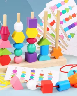 Jeu Montessori d’empilage et d’enfilage de perles colorées apprentissage  des formes, couleurs et  coordination main-œil