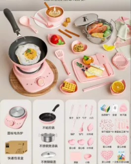 Vraie mini cuisine de 40 pièces,plaque chauffant a partir de  5ans pour mini plat omellette crepes etc