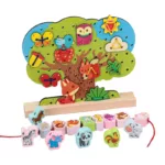 🧵 Jeu de Laçage en Bois – Jouet Éducatif Montessori pour Enfants (Arbre & Animaux)