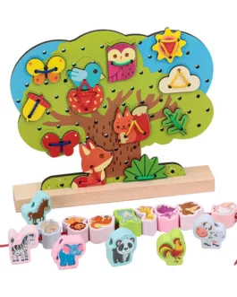 🧵 Jeu de Laçage en Bois – Jouet Éducatif Montessori pour Enfants (Arbre & Animaux)