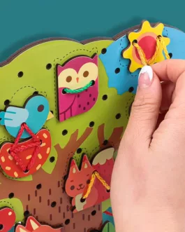 🧵 Jeu de Laçage en Bois – Jouet Éducatif Montessori pour Enfants (Arbre & Animaux)