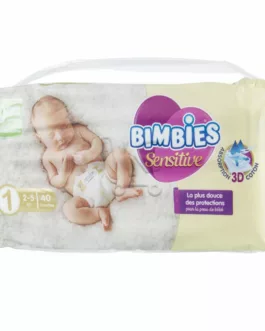 Bimbies  Sensitive Taille 1  Eco pack 40pcs TAILLE 2 (2-5KG )