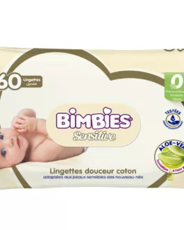 Bimbies lingettes Bimbies sensitive x 60 unités  Imprégnées a l’aloé vera