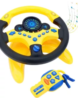 Simulateur de conduite interactif avec volant jaune, sons et lumières