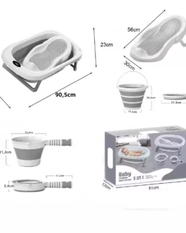🛁 Set de Baignoire Bébé Pliable 3 en 1 – Évolutif, Compact et Pratique