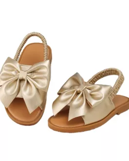 Sandales Fille Élégantes avec Grand Nœud – Doré Chic pointures 21-28