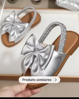 Sandales Fille Élégantes avec Grand Nœud – Gris pointures 21-28