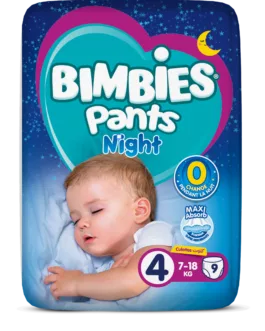 Bimbies Pants Night – Couches Culottes Nuit – Taille 4 (7–18 kg) – Pack de 9