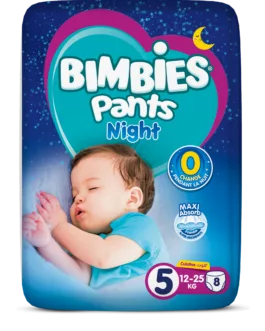 Bimbies Pants Night – Couches Culottes Nuit Taille 5 (12–25 kg) – Pack de 8