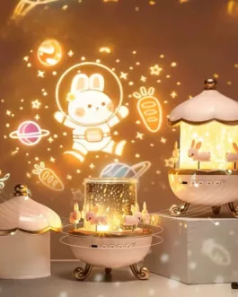 Veilleuse Projecteur Enfant Lapin Astronaute – Lampe Musicale Rotative* 🌙✨