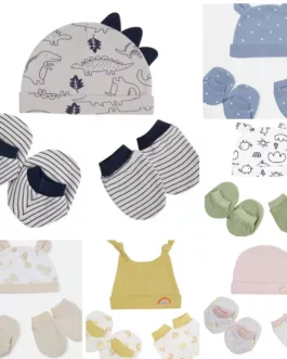 Lot de Bonnets et Moufles  et chaussons pour Bébé – Motifs Variés et Doux
