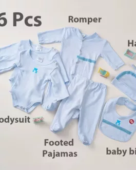 Ensemble Naissance 6 Pièces – Bleu Ciel | Confort et Douceur pour Bébé 0-9 mois