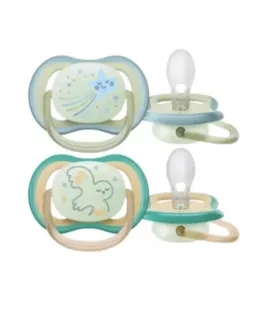 Avent Ultra Air Nighttime 2 Sucettes Orthodontiques 0-6 Mois – Couleur : Bleu et Vert 1